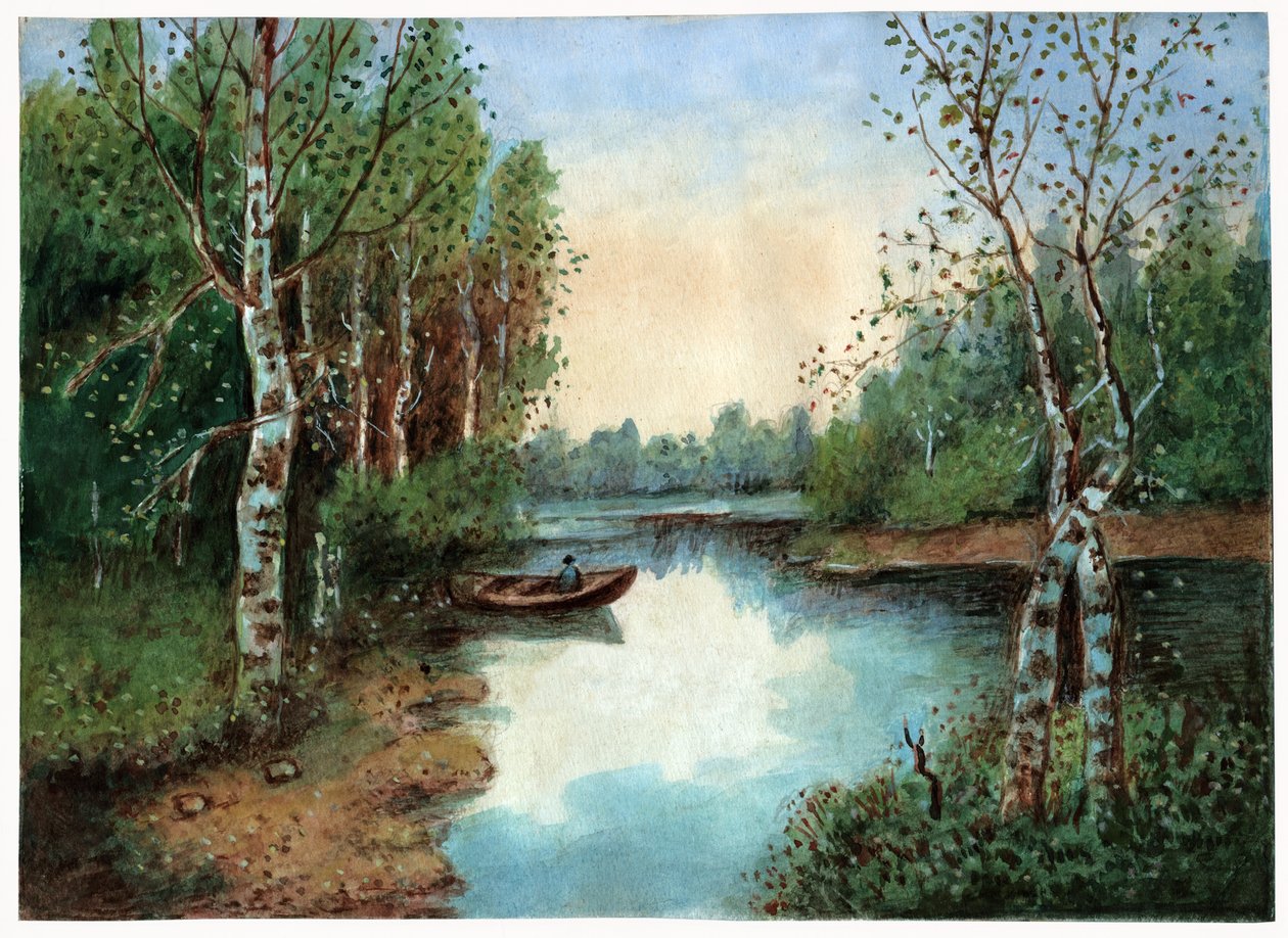 Lagoa com um barco, cerca de 1930 de . .
