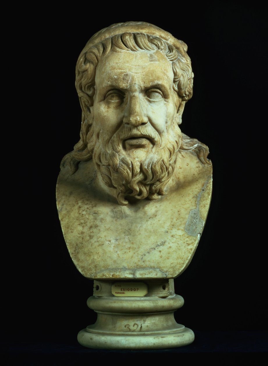 Retrato possivelmente de Hesíodo (século VIII AC) ou de Homero (século VIII AC), cópia do original grego do século V AC (mármore) de Hippolyte Lalaise Devéria