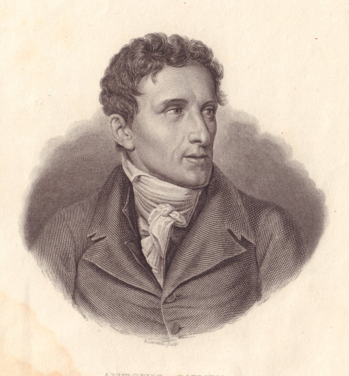 Retrato do escultor italiano Antonio Canova (1757-1822), gravura em cobre de A Locatelli a partir de pintura de Giuseppe Bossi de William Walcutt