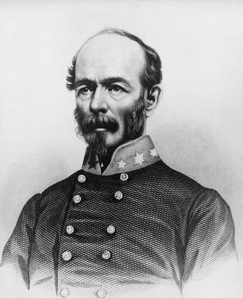 Retrato de Joseph Eggleston Johnston (1807-1891), oficial do Exército americano durante a Guerra México-Americana, Guerra das Seminole e Guerra Civil Americana, gravura de William Walcutt