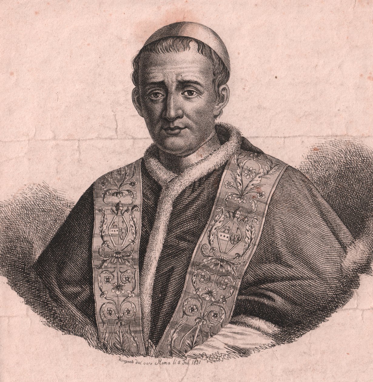 Retrato do Papa Gregório XVI (1765-1846), gravura e burina, do desenho ao vivo, Roma, 5 de fevereiro de William Walcutt