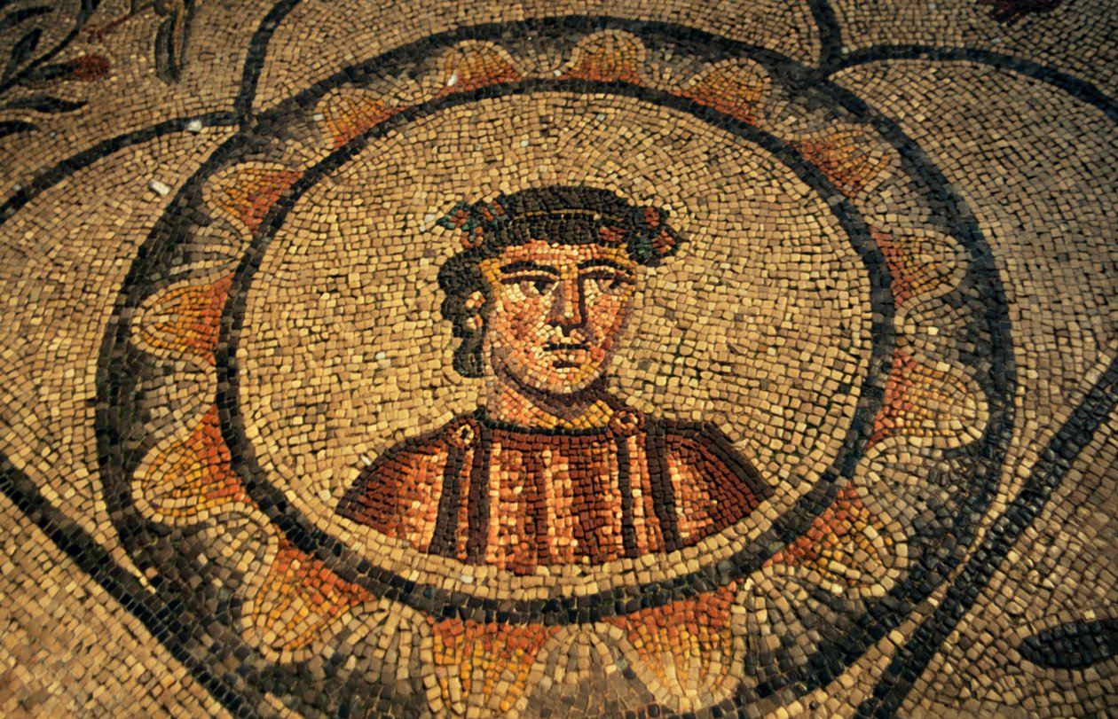 Retrato do doador, mosaico de chão da Basílica da Assunção de Santa Maria (século IV), Aquileia, Friuli-Venezia Giulia, Itália de Georg Carl Heinrich Dollmann