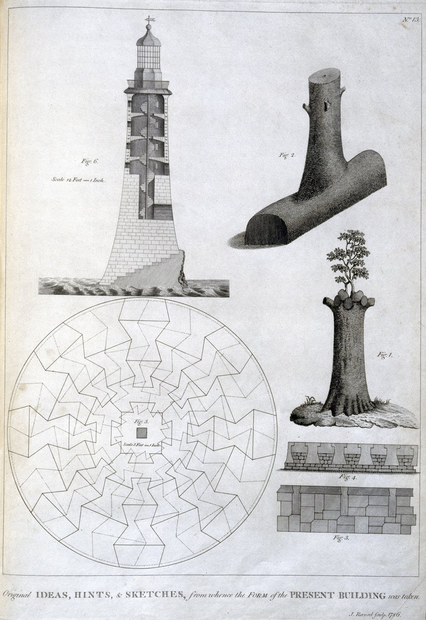 Esboços preliminares do farol de Eddystone de Smeaton, c 1756 de Ferdinand Georg Waldmuller