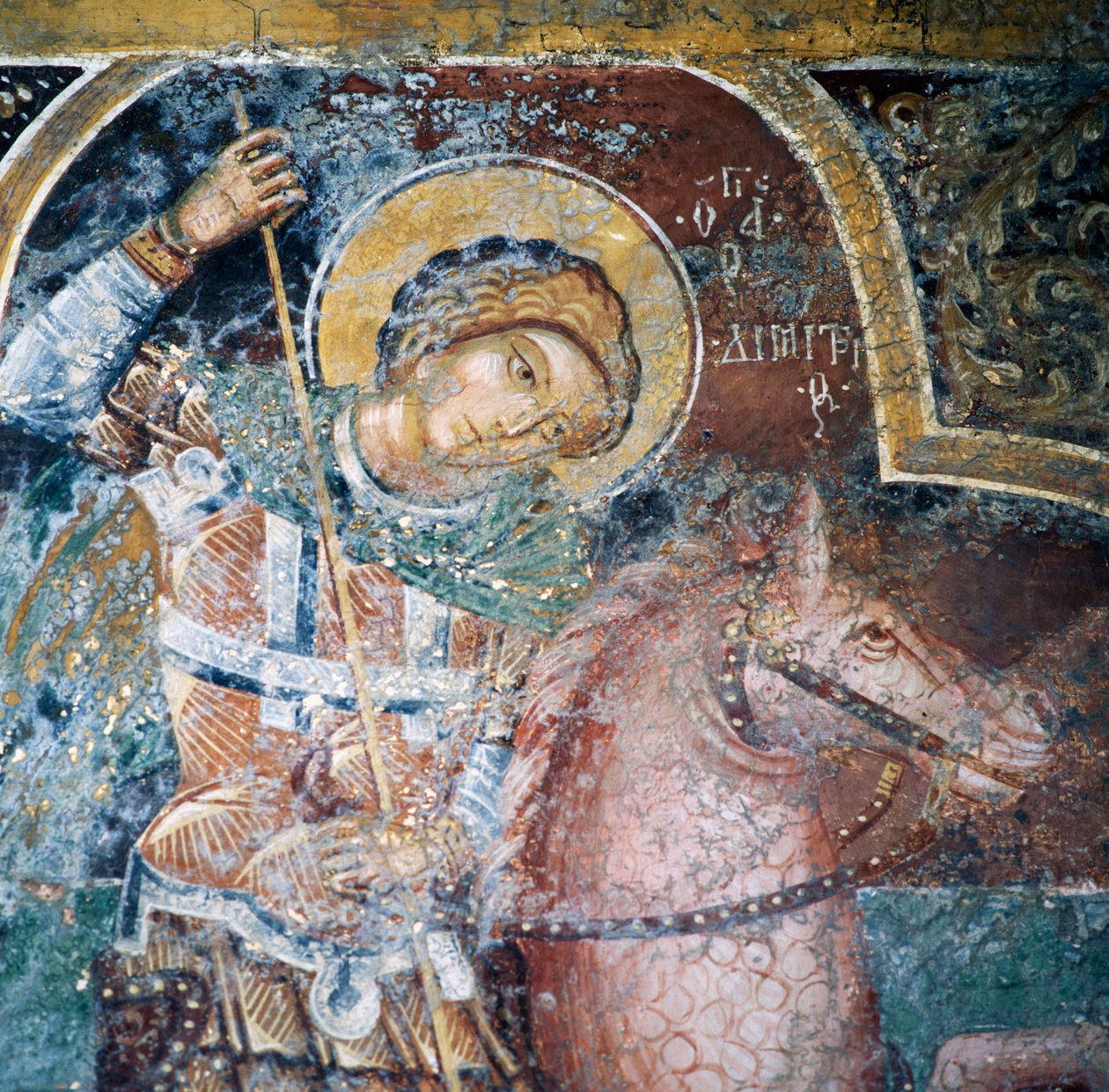 Santo a cavalo, afresco na igreja do mosteiro de Thari, ilha de Rodes, Grécia de Georg Carl Heinrich Dollmann