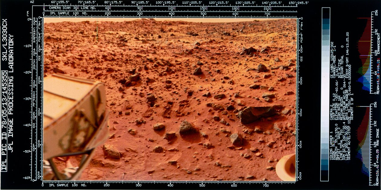 Nave Espacial, EUA, Viking Vista de perto da paisagem marciana do Viking 1 Lander de Ferdinand Georg Waldmuller