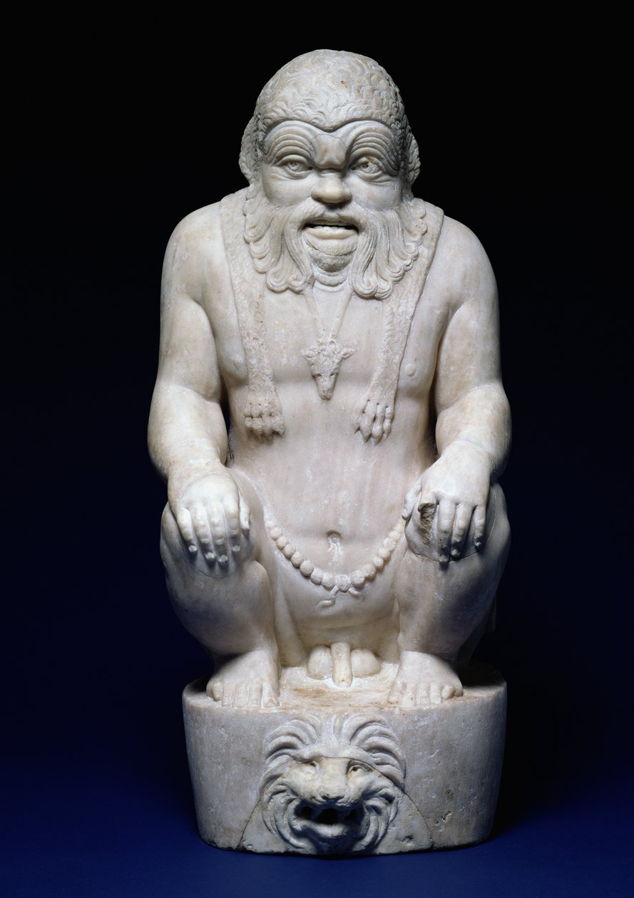 O Deus Egípcio Bes, de uma fonte, romana, c.130 d.C. (mármore) de Hippolyte Lalaise Devéria