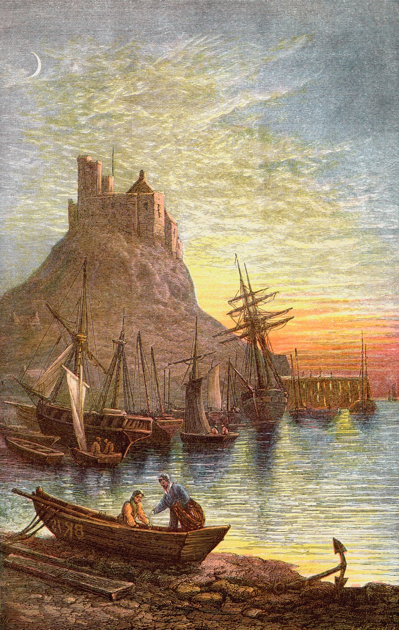 A Ilha Sagrada de Lindisfarne mostrando o castelo. de . .