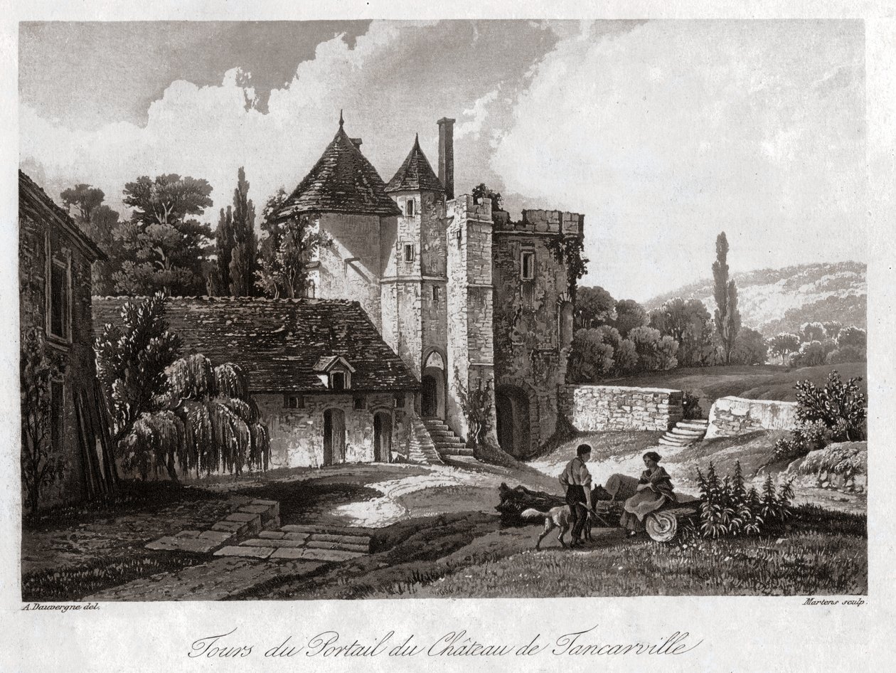 O castelo de Tancarville. cerca de 1840 (gravura) de . .
