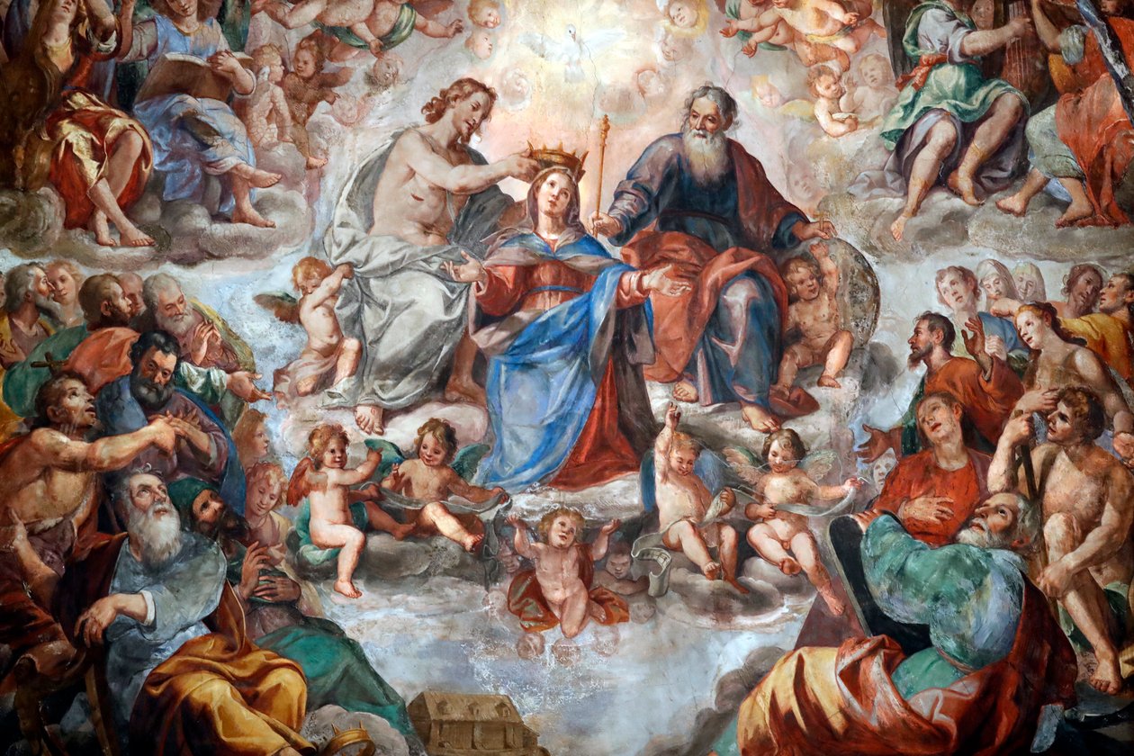 A coroação da Virgem. Fresco. A igreja de San Donato. Génova. Itália. de . .