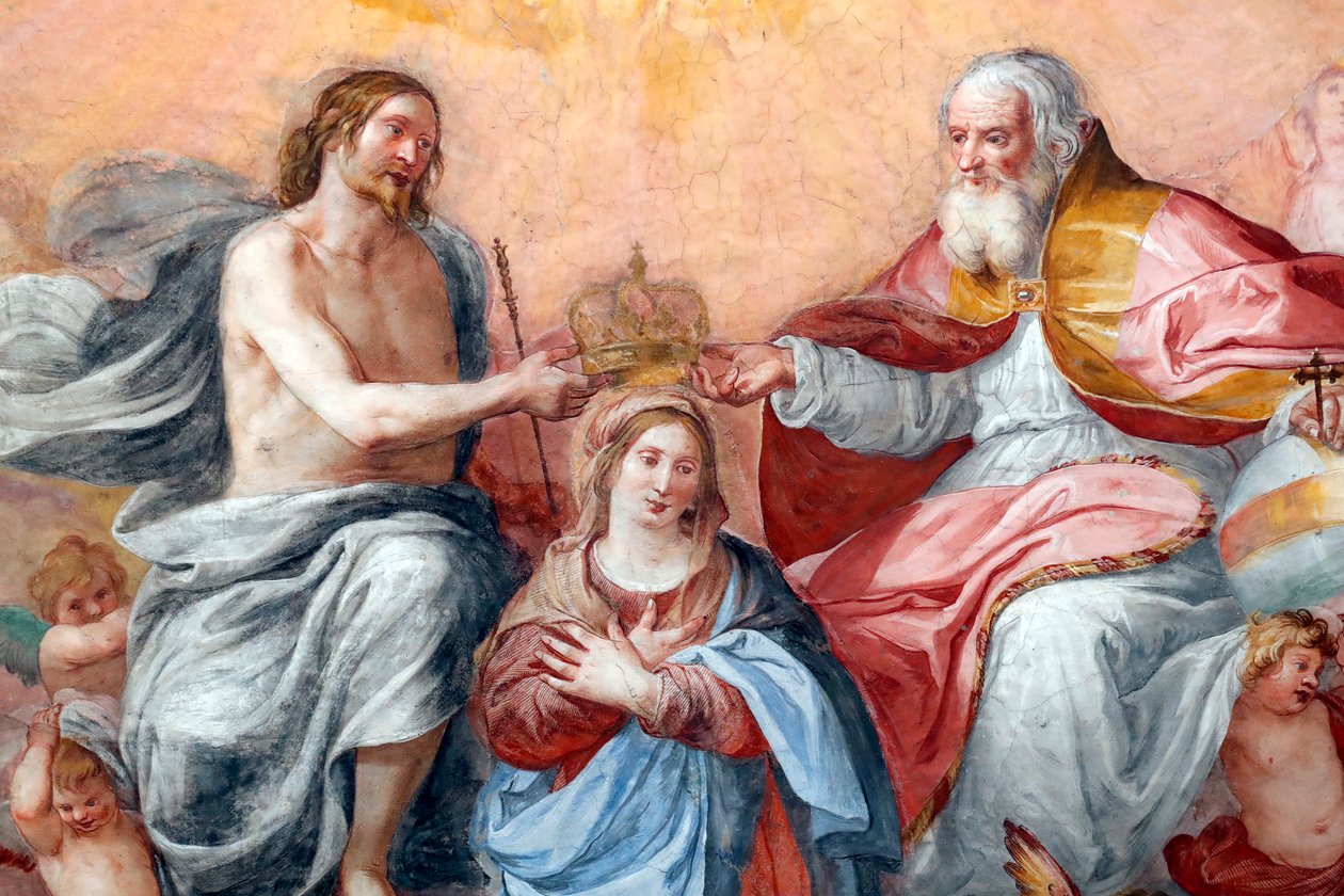 A coroação da Virgem. Fresco. A Basílica de Santissima Annunziata del Vastato. Génova. Itália. de . .