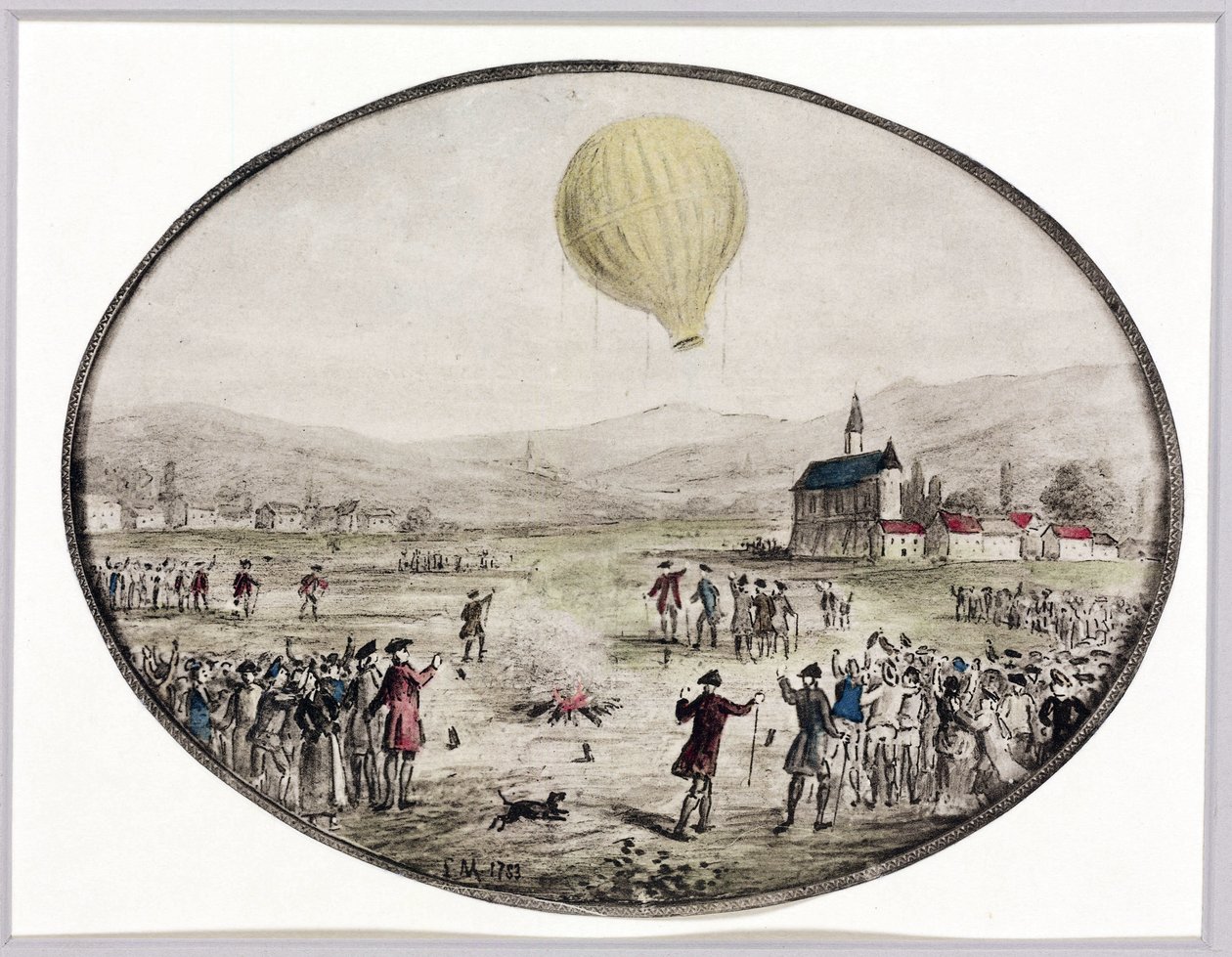 A primeira subida de balão público, 5 de Junho de 1783 de Frederick (attr. to) Barnard