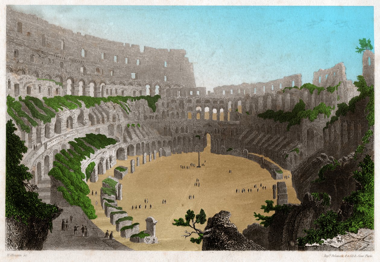 As ruínas do Coliseu em Roma. cerca de 1840 (Gravura) de . .