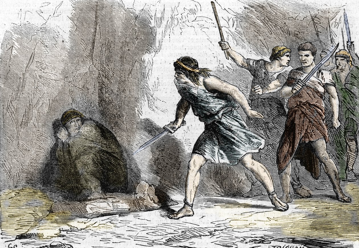 O suicídio de Neron, 9 de junho de 68. Século XIX (gravura) de . .