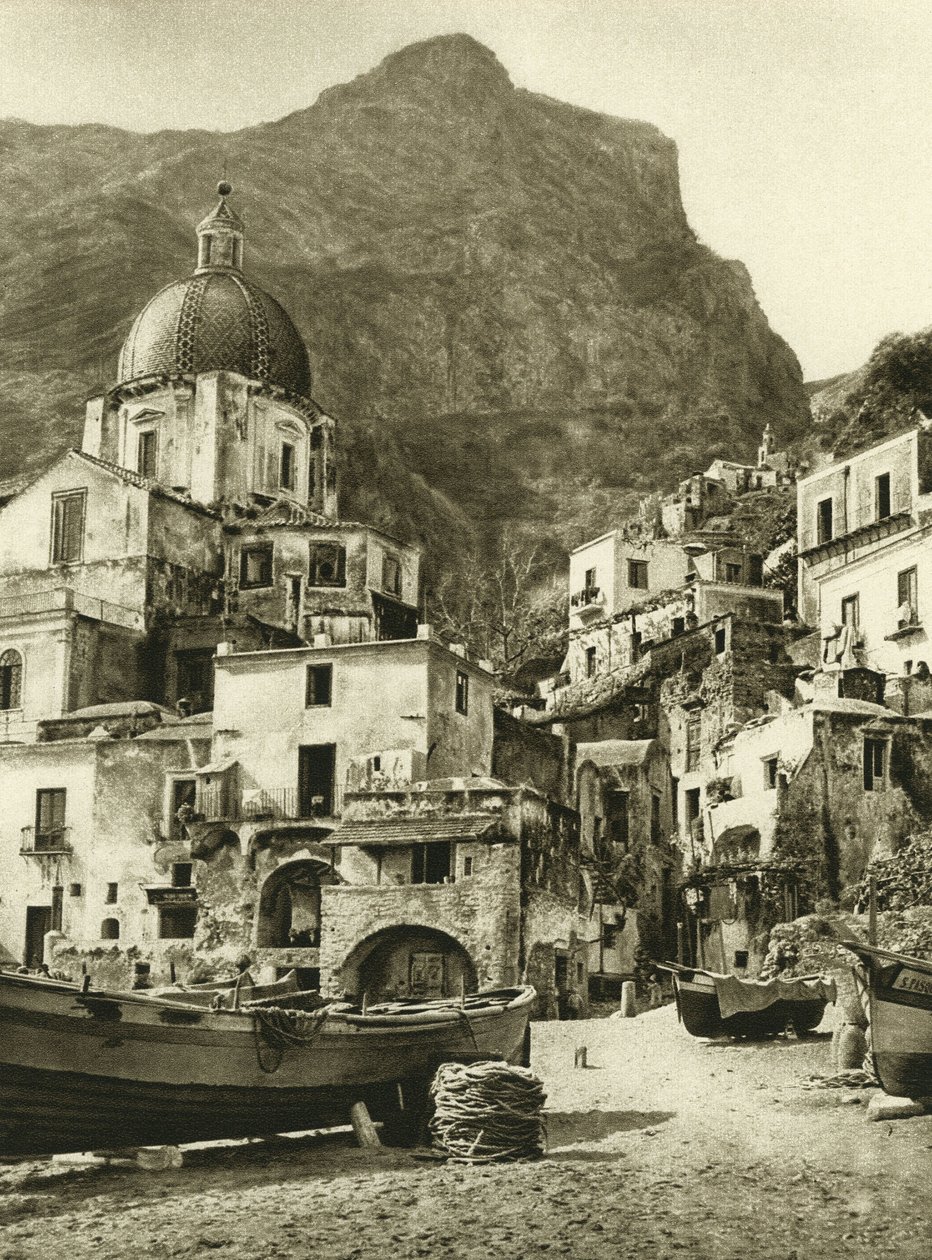 A cidade dos pescadores de Positano, na costa de Amalfi, perto de Nápoles de Ferdinand Georg Waldmuller