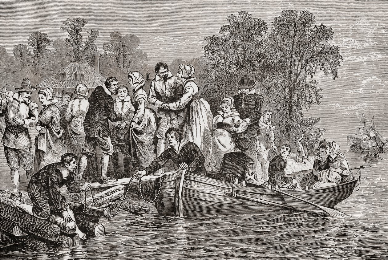 Tobacco Wives ou Tobacco Brides chegam a Jamestown, Virgínia, EUA de . .