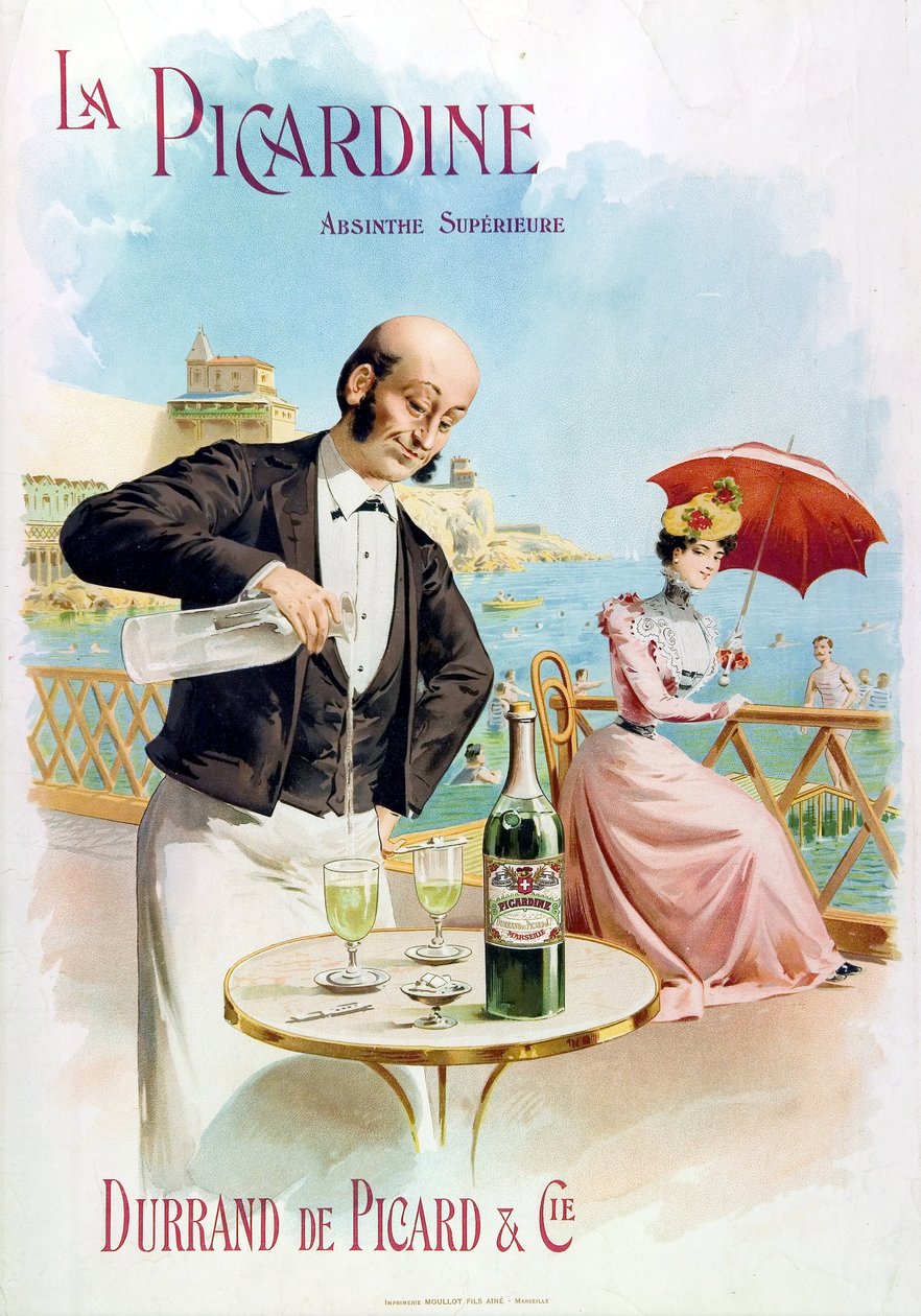 Um rapaz do café prepara um copo de absinto de Frederick (attr. to) Barnard