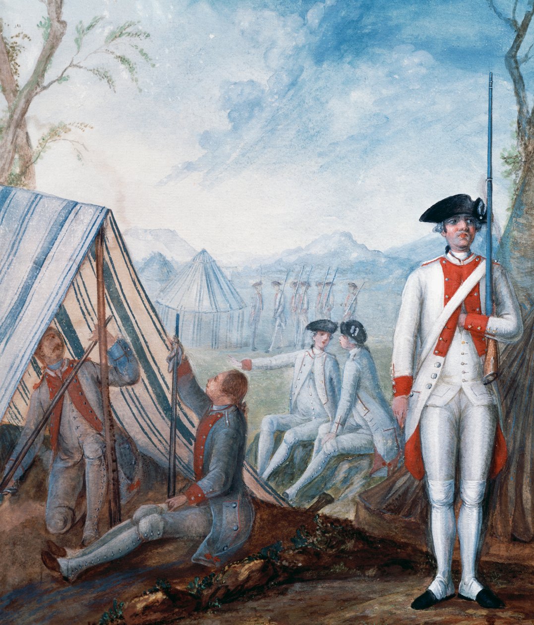Uniformes da Infantaria Francesa durante a Guerra Revolucionária Americana, gouache de Nicolas Hoffmann, EUA de William Walcutt