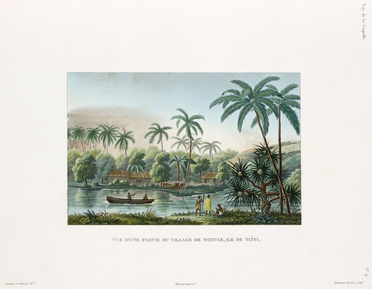 Vista de uma aldeia em Matavai, ilha do Tahiti de Frederick (attr. to) Barnard