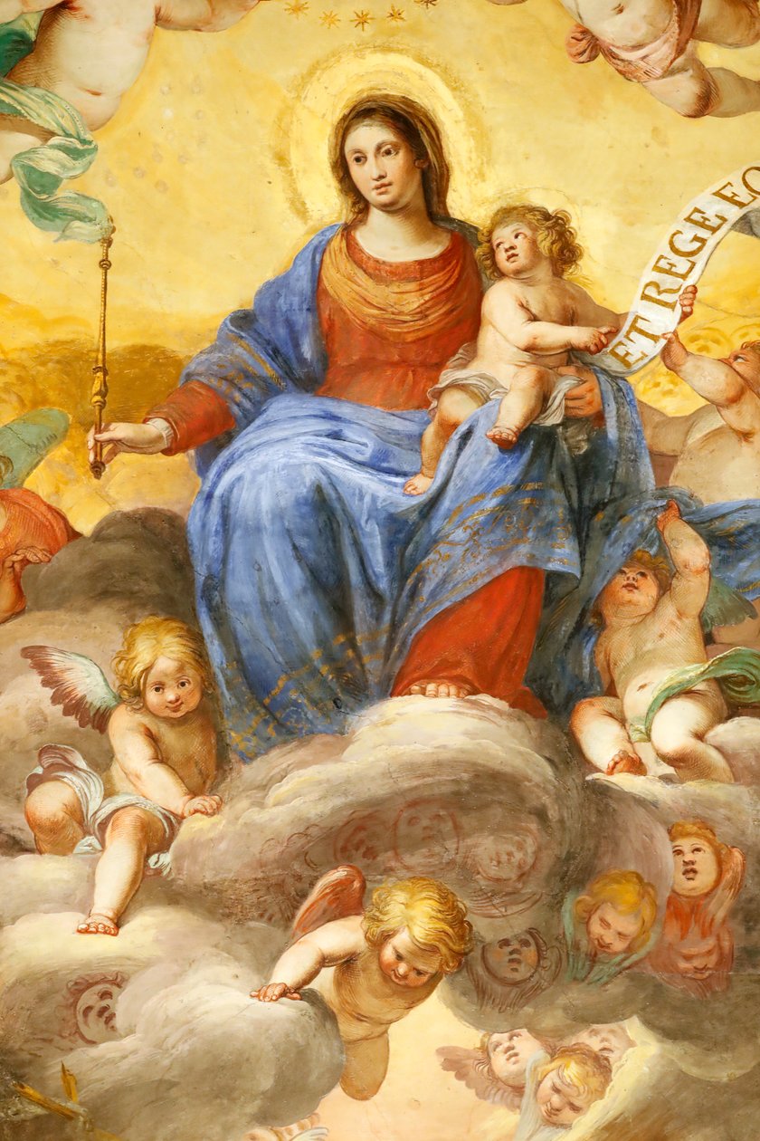 Virgem Maria e criança. Fresco. Palazzo Fieschi-Crosa Di Vergagni. Génova. Itália. de . .