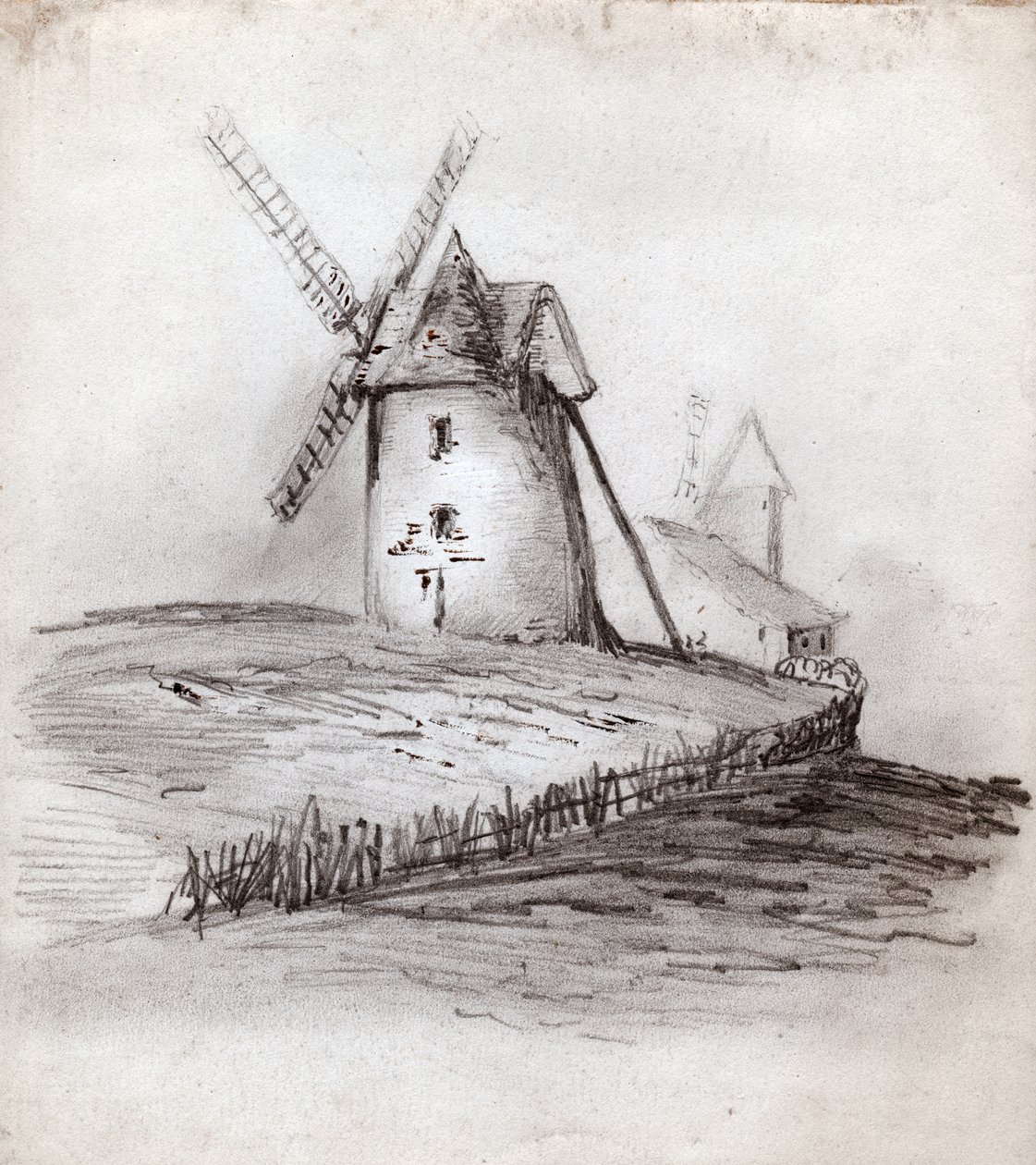 Moinho de vento na Normandia, França. por volta de 1830 (ilustração) de . .