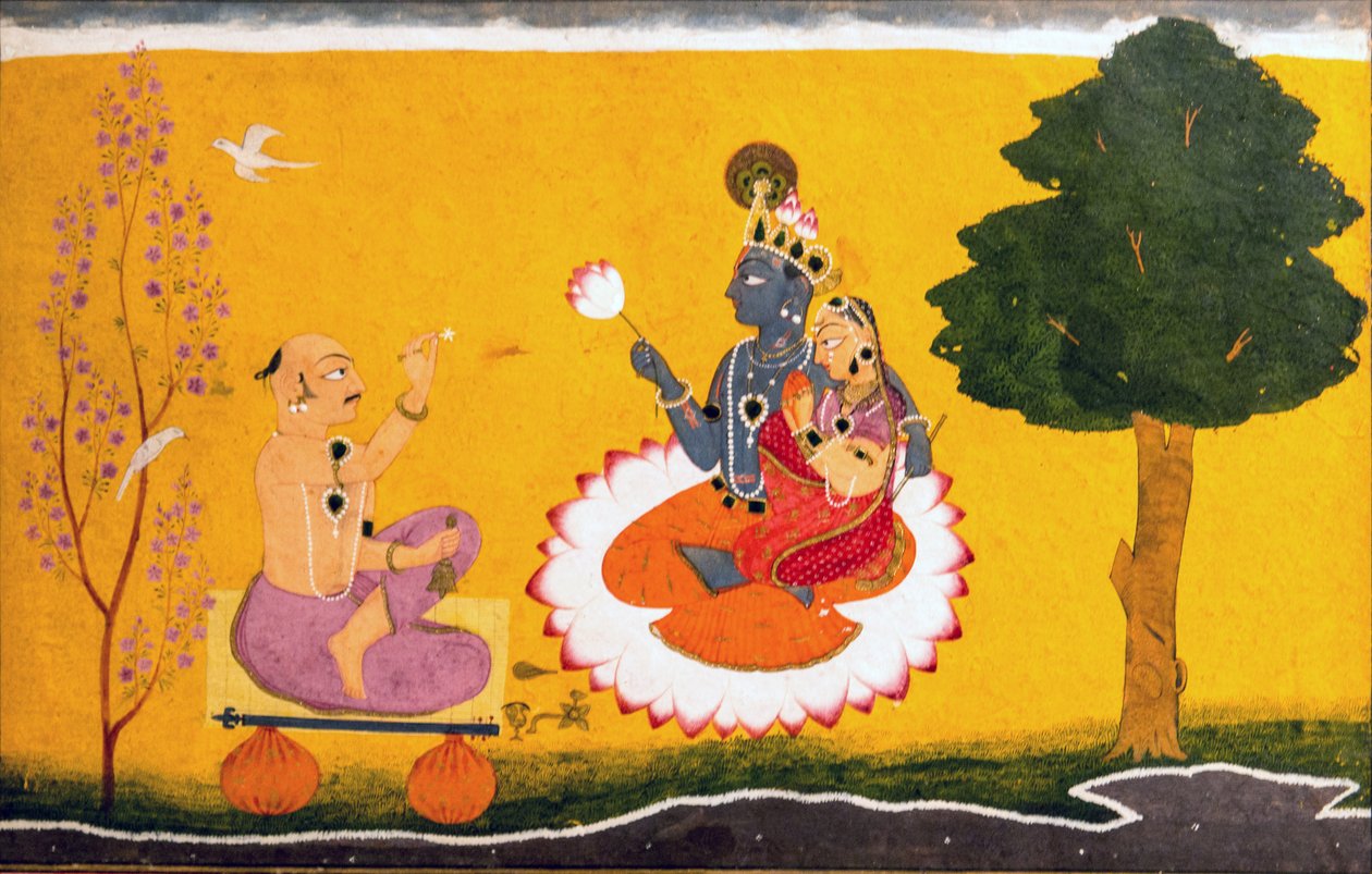 Jayadeva adorando Radha e Krishna de Manak