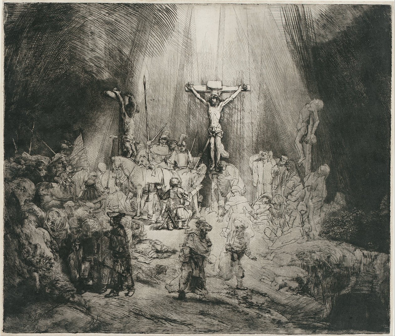 Cristo crucificado entre os dois ladrões (as três cruzes) de Rembrandt van Rijn