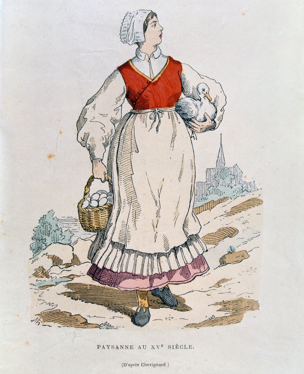 Camponês francês do século XVI, ilustração de &39;Trajes civis e militares franceses através dos séculos&39; por Augustin Challamel, 1881 de after Chevignard