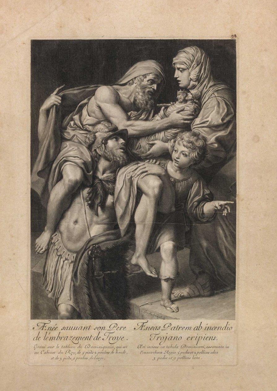 Enéias salvando seu pai Anchises de queimar Troy Aenee sauvant filho de lembrazement de Troye de Domenichino