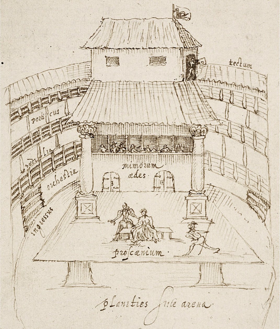 O teatro do cisne em Londres de after Johannes de Witt Aernout van Buchel
