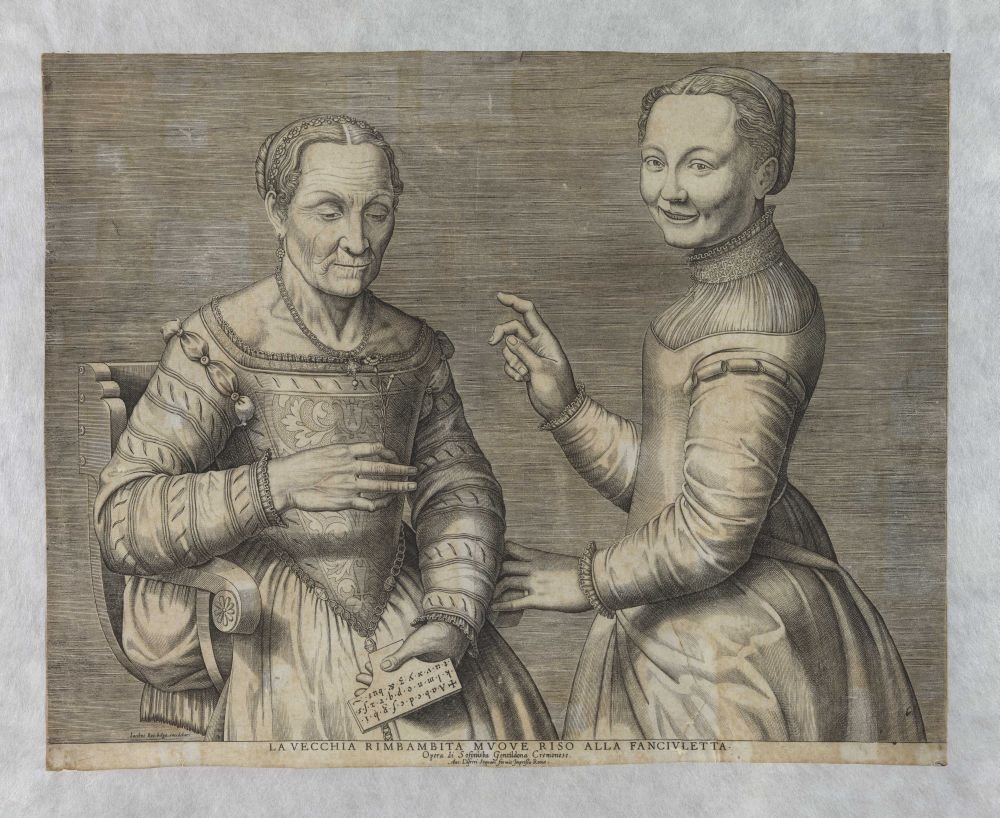 Mulher velha e menina rindo de after Sofonisba Anguissola