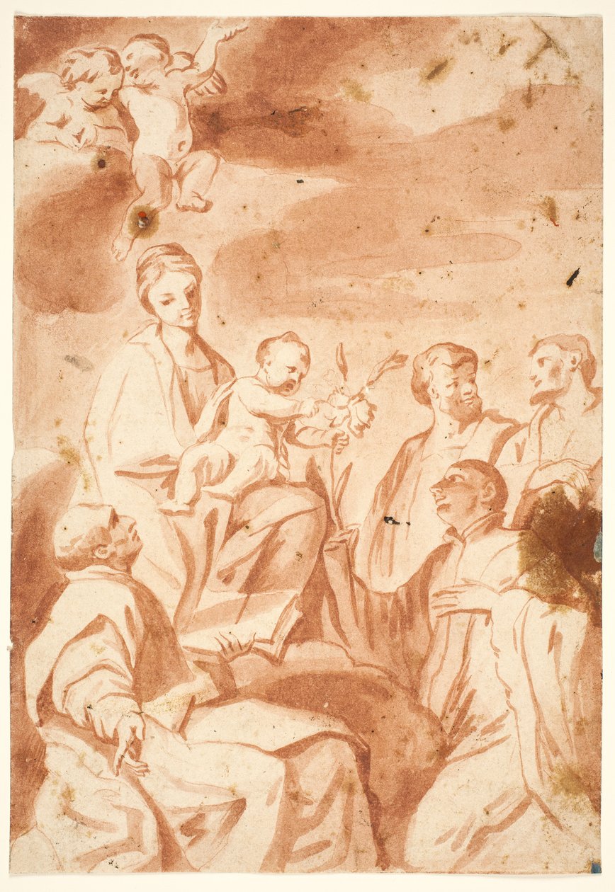 A Madona e o Menino entronizados com Santos Inácio de Loyola, Francisco Xavier, Cosme e Damião de after Andrea Sacchi