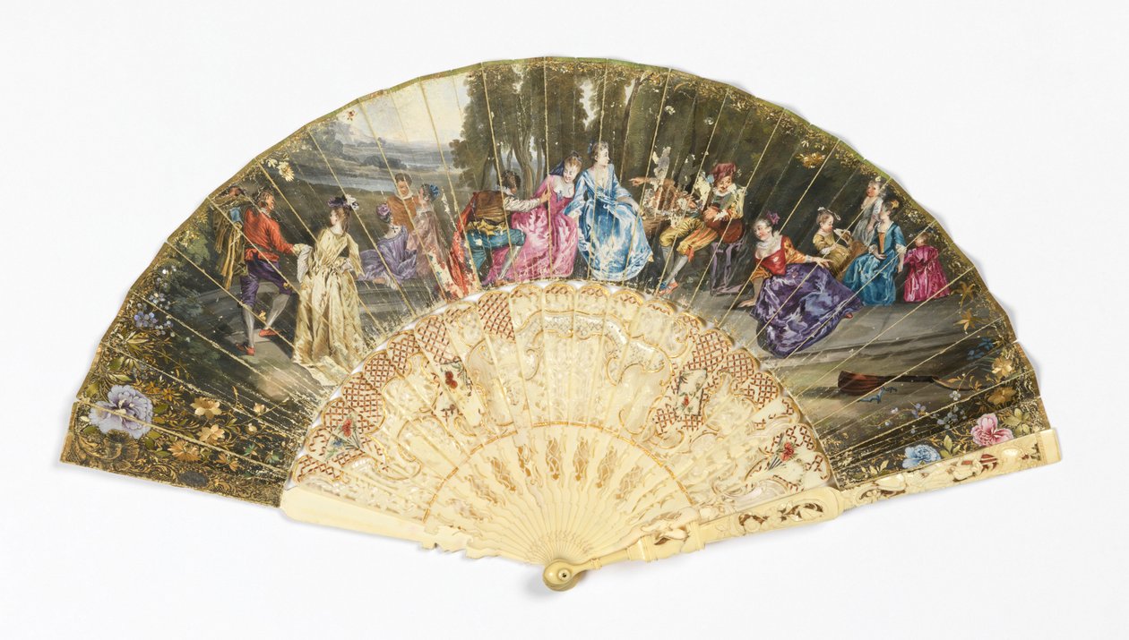 Ventilador plissado de after Antoine Watteau