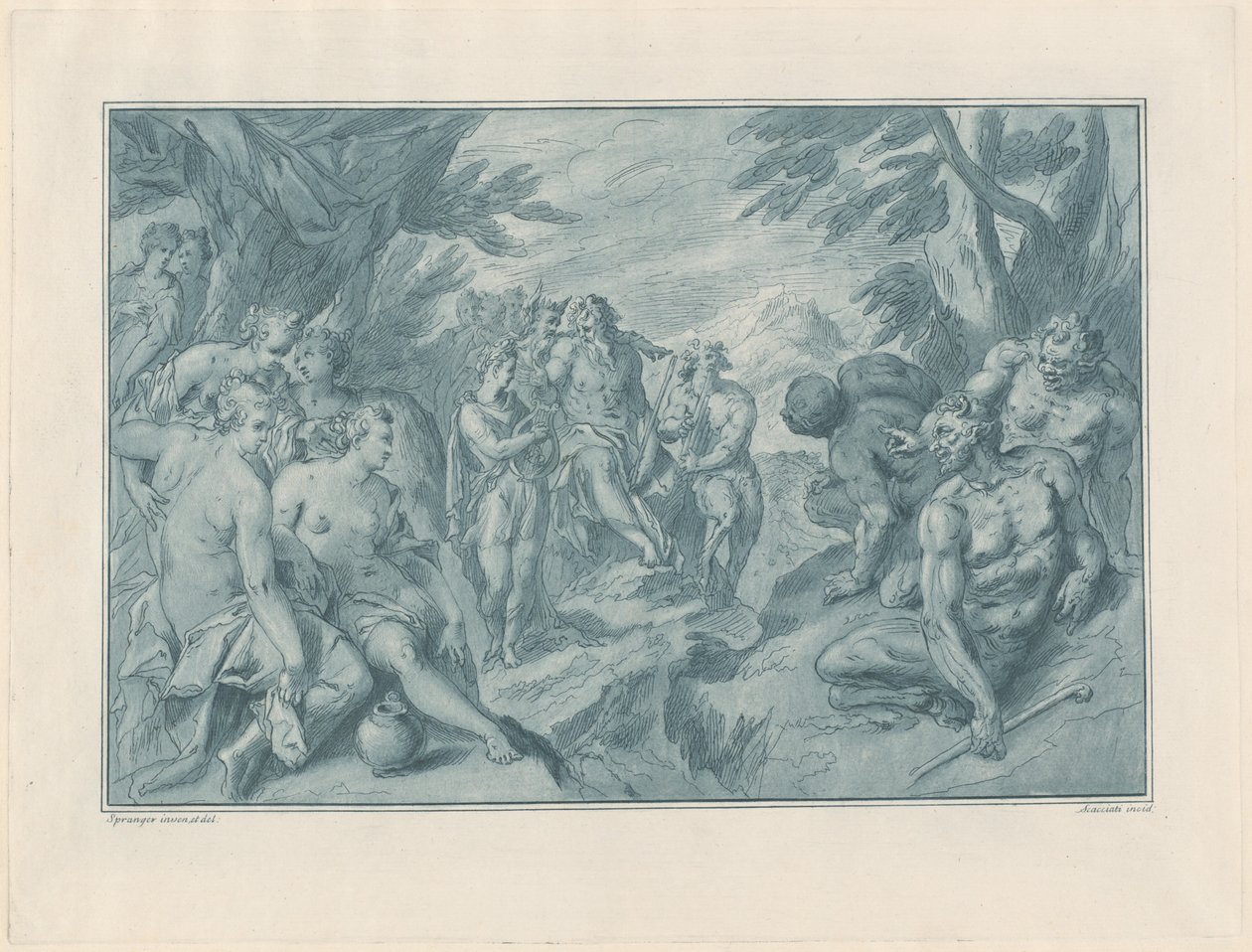 O concurso musical entre Apollo e Pan de after Bartholomaeus Spranger Andrea Scacciati