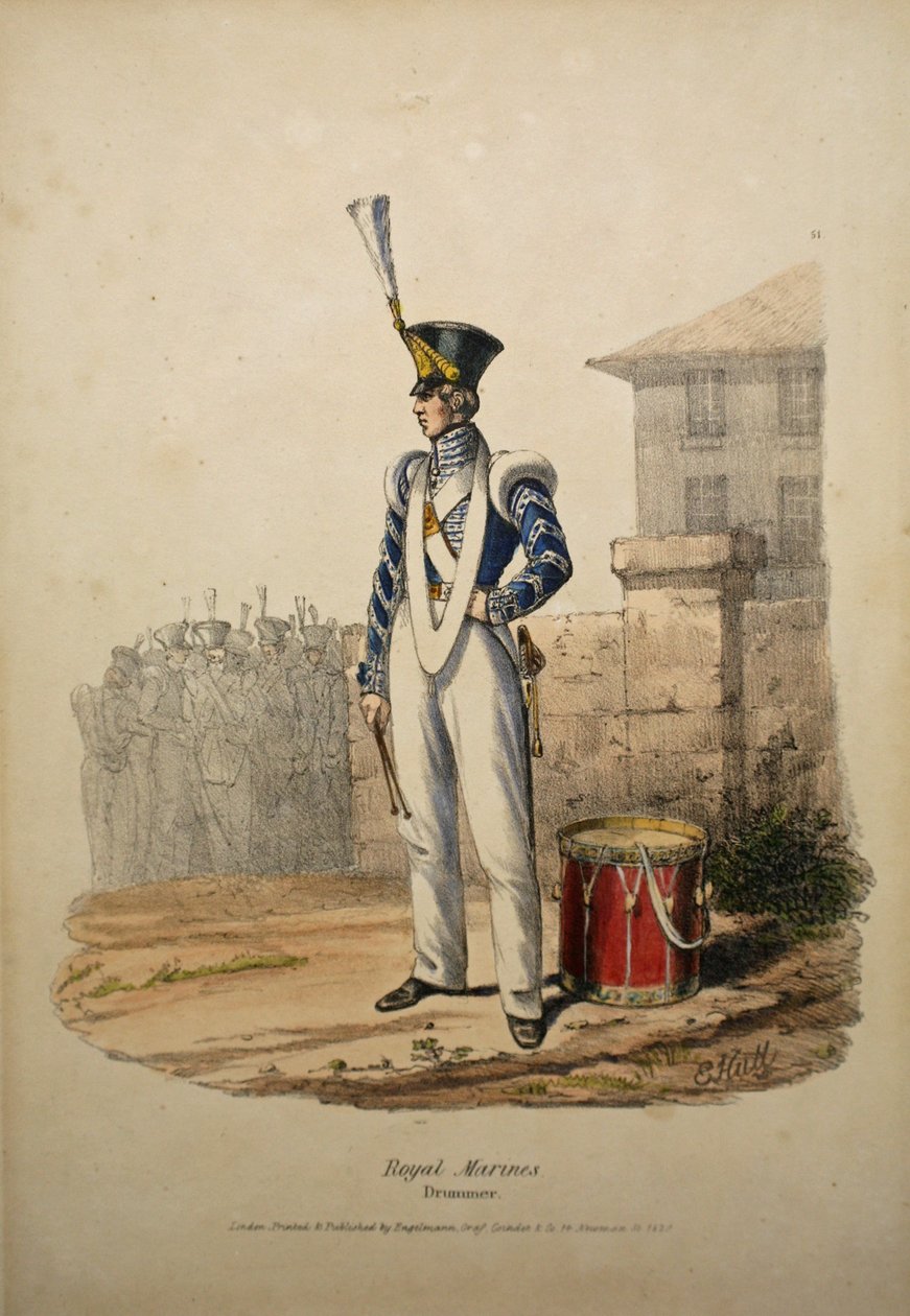 Royal Marines Drummer, c.1829 (litho colorido à mão) de after Edward Hull