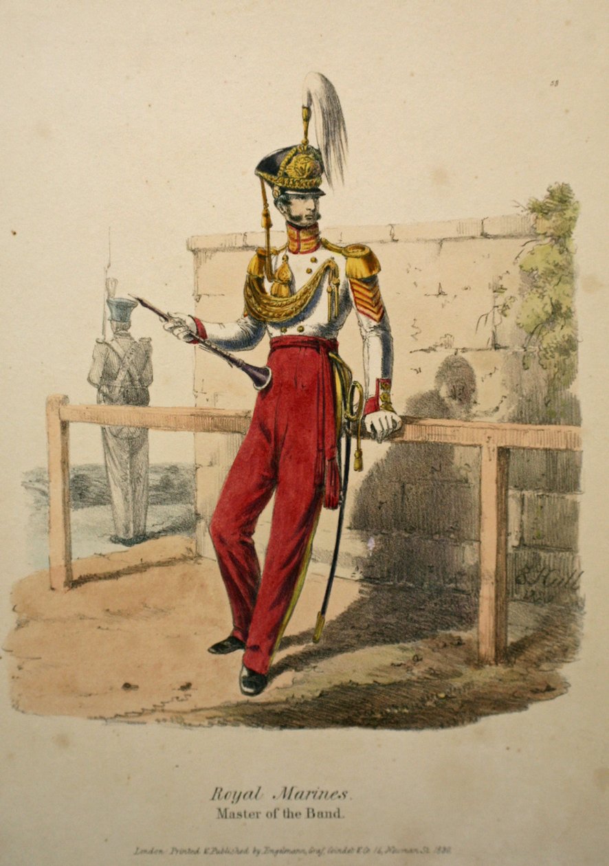 Royal Marines Mestre da Banda, c.1830 (litho colorido à mão) de after Edward Hull