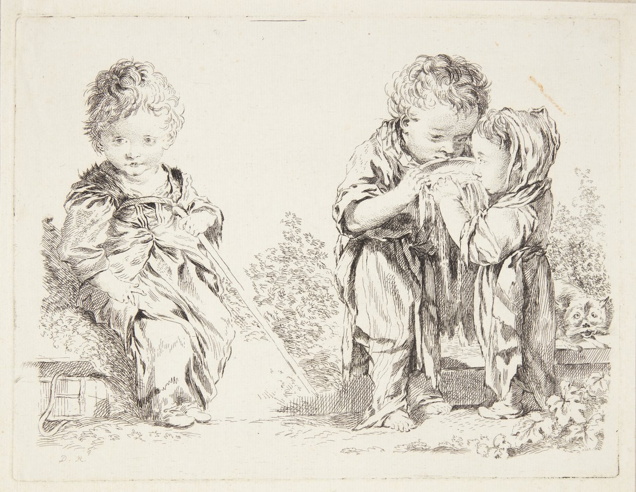 Criança sentada em um torrão de terra e os bebedores de leite de after Francois Boucher