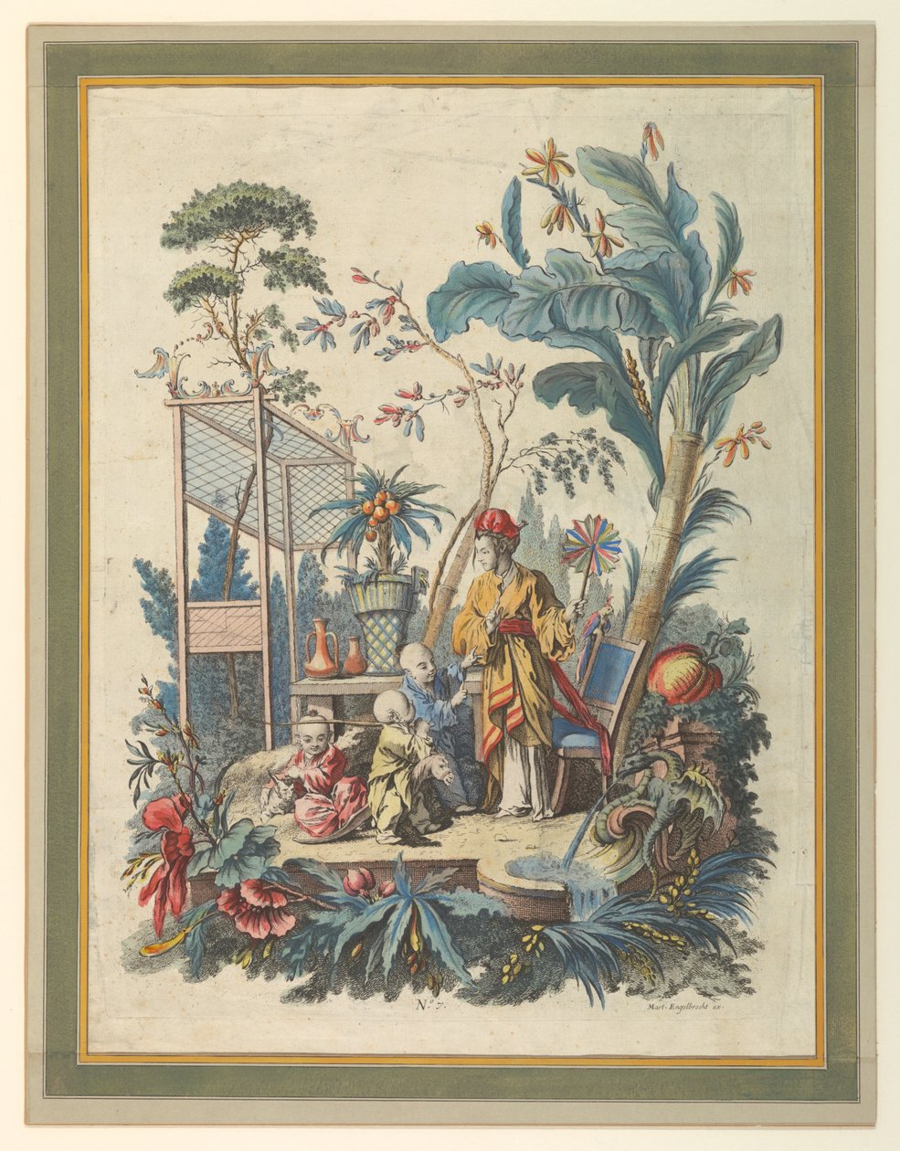 Placa 7 de um conjunto de cenas do gênero chinês de after Francois Boucher