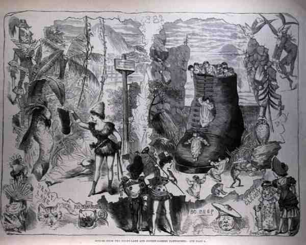 Cenas do Drury Lane e Covent Garden Pantomines, do The Illustrated London News, 7 de janeiro de 1882 de after George Cruikshank
