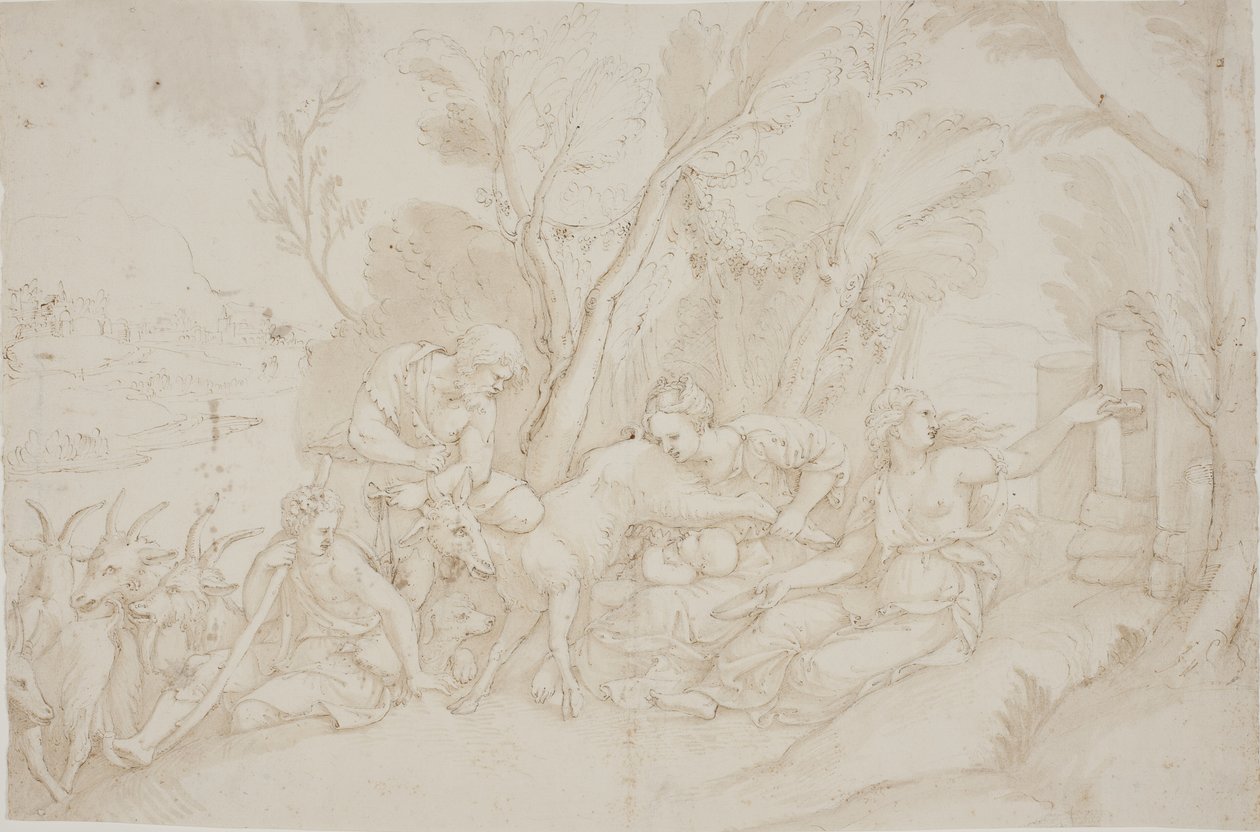 Júpiter amamentado pela cabra Amalthea de after Giulio Romano