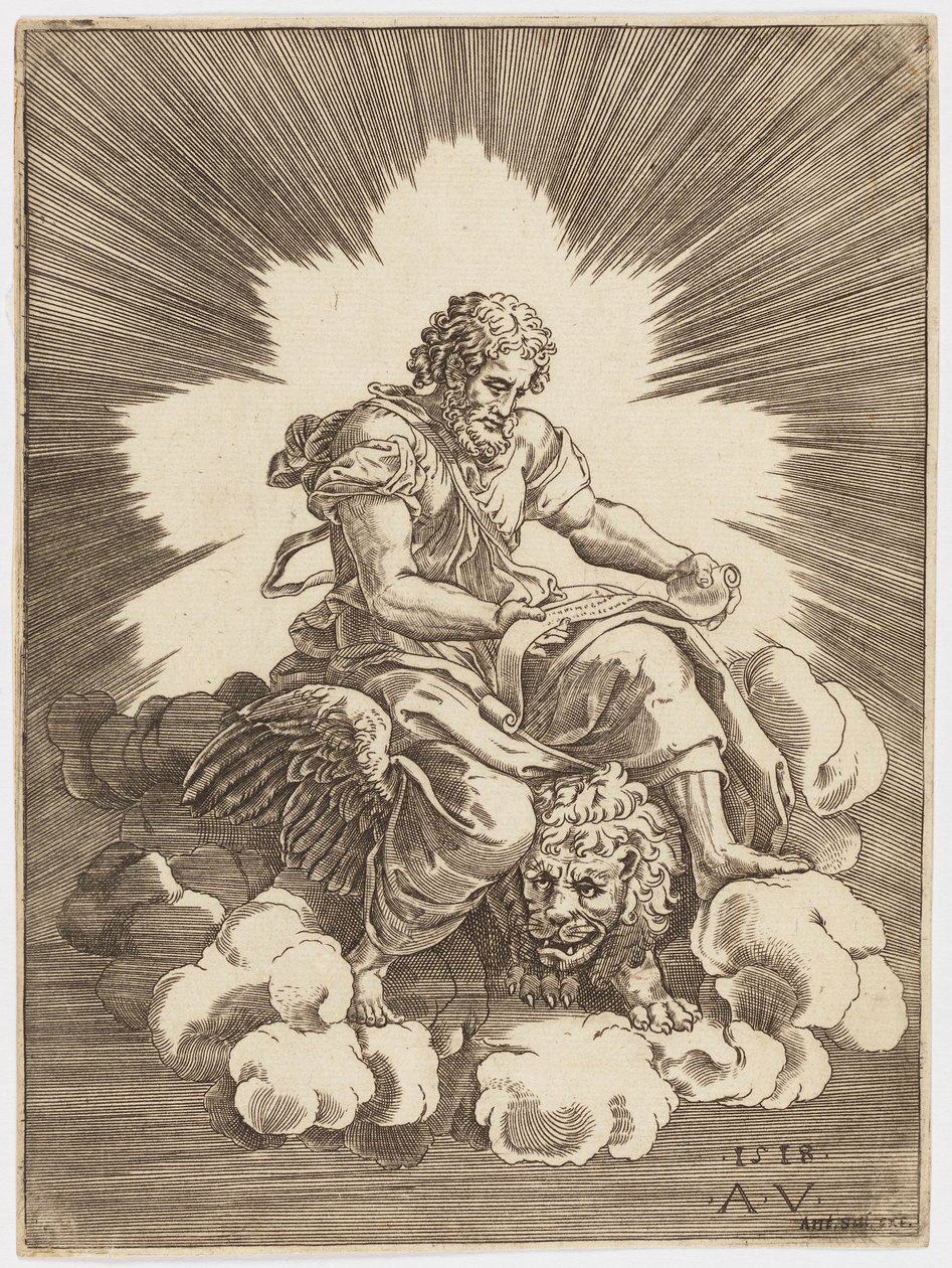 São Marcos, sentado em um Leão de after Giulio Romano