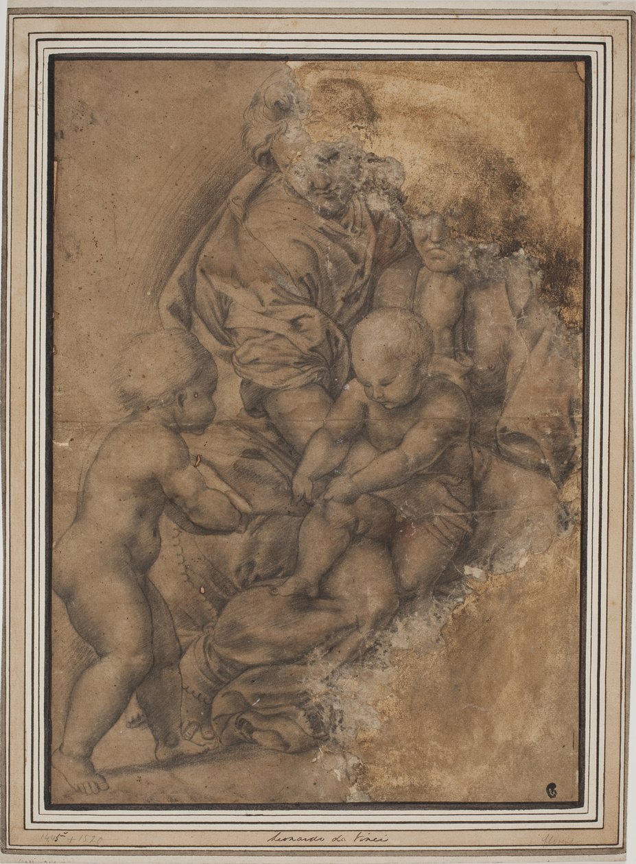 A Sagrada Família com o menino João Batista. Depois de Madonna della Gatta de Giulio Romano de after Giulio Romano
