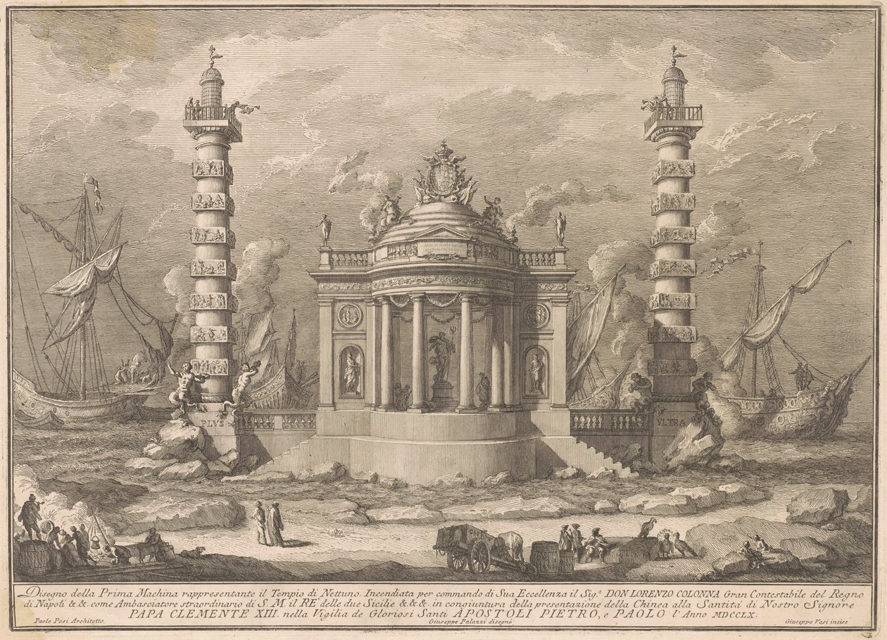 A Prima Macchina para a Chinea de 1760: O Templo de Netuno de after Giuseppe Palazzi Giuseppe Vasi after Paolo Posi