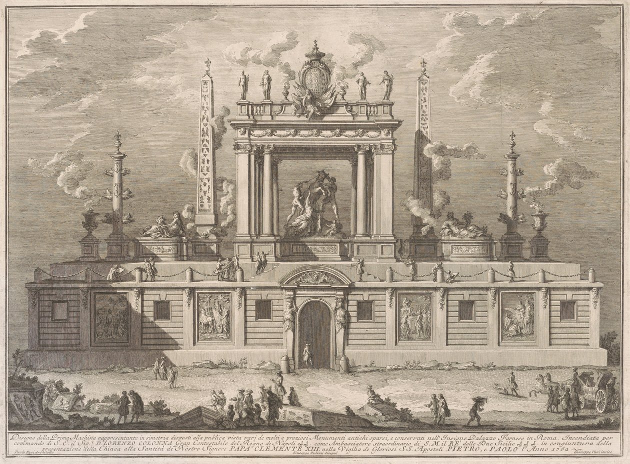 A Prima Macchina para a Chinea de 1762: The Farnese Bull e outras antiguidades do Palazzo Farnese de after Giuseppe Palazzi Giuseppe Vasi after Paolo Posi
