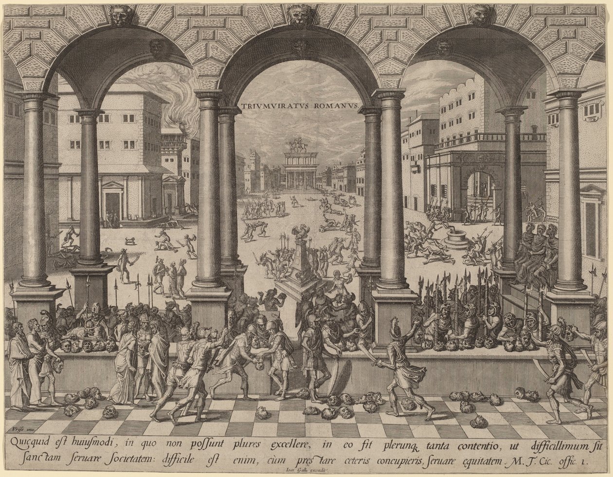 O Massacre sob o Triunvirato Romano de after Hans Vredeman de Vries