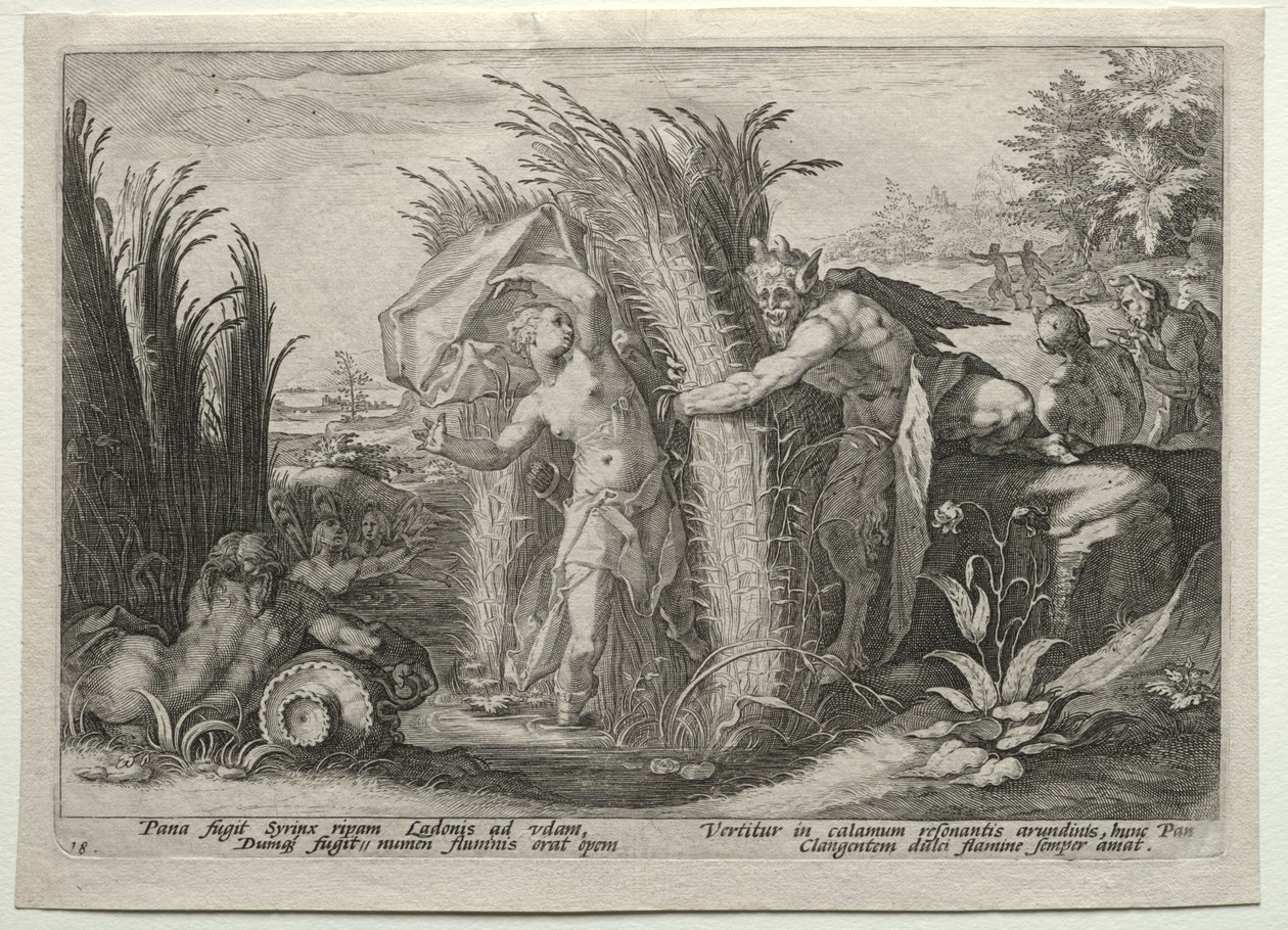 Pan Perseguindo Syrinx de after Hendrick Goltzius