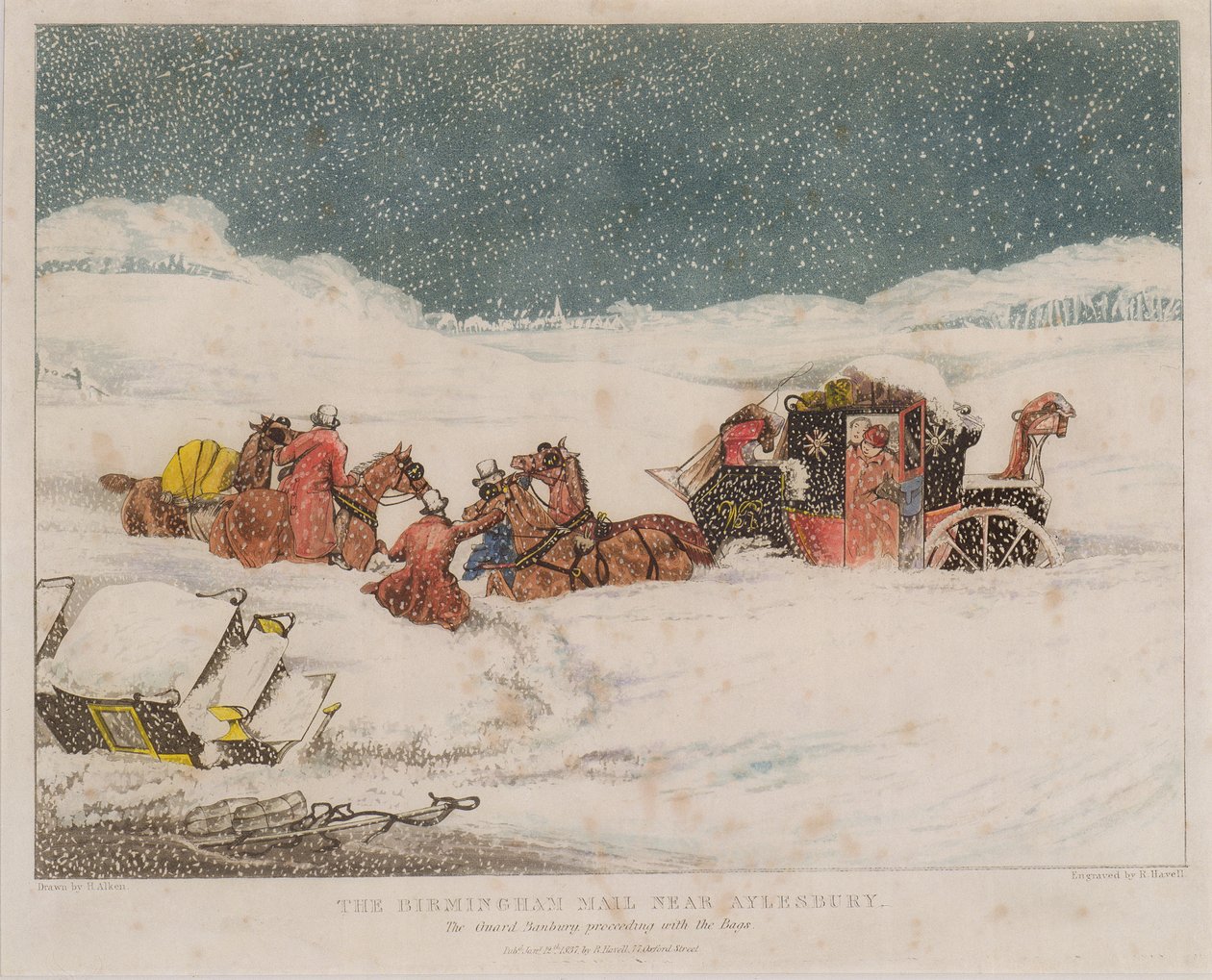 O correio de Birmingham perto de Aylesbury, gravado por Robert Havell, 1837 de after Henry Thomas Alken