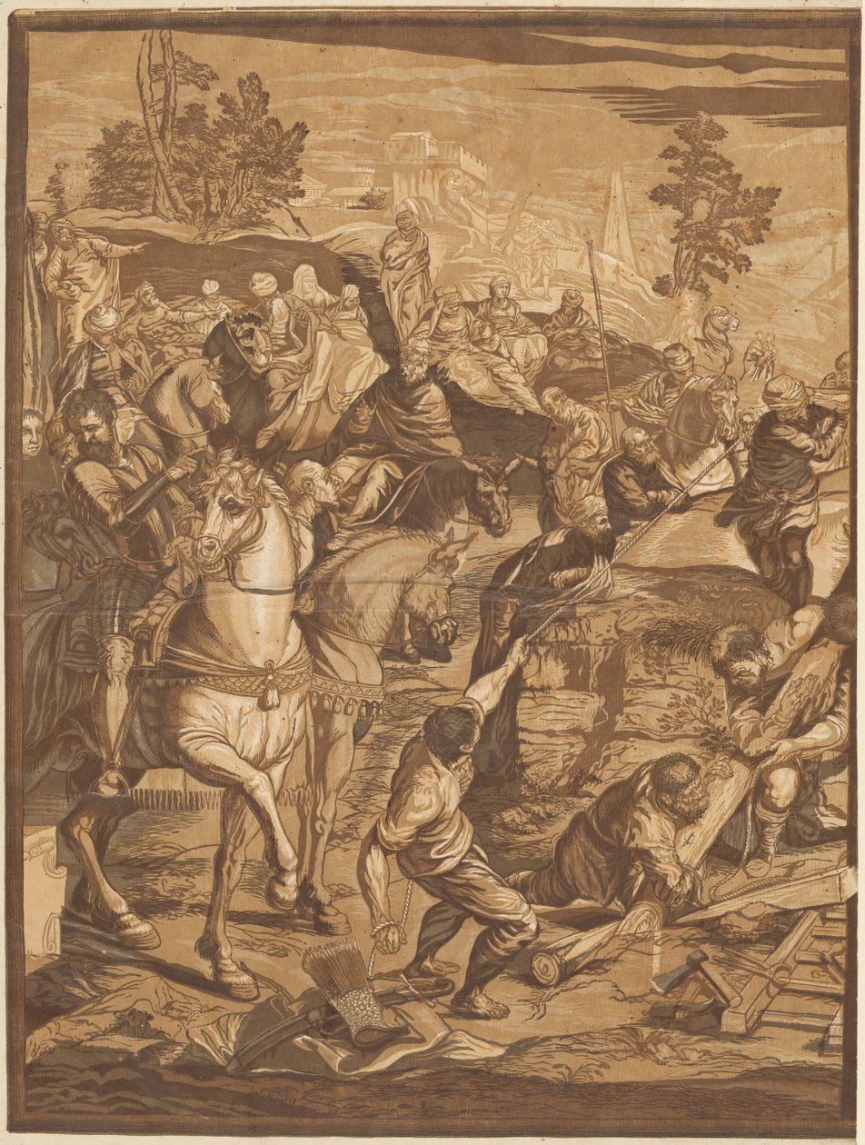 A Crucificação (painel esquerdo) de after Jacopo Tintoretto John Baptist Jackson