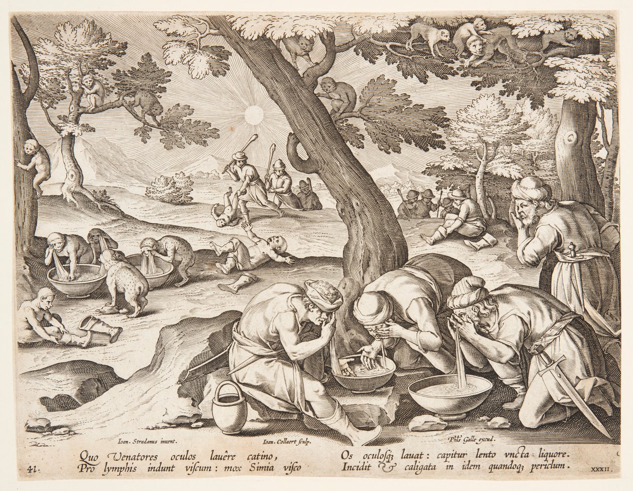 Macacos imitando caçadores de after Jan van der Straet, called Stradanus