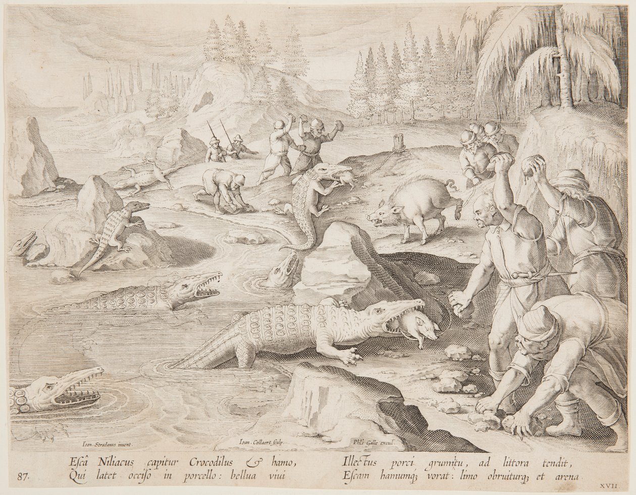 Caça ao crocodilo de after Jan van der Straet, called Stradanus