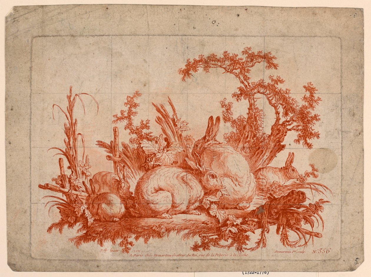 família de coelhos de after Jean Baptiste Huet